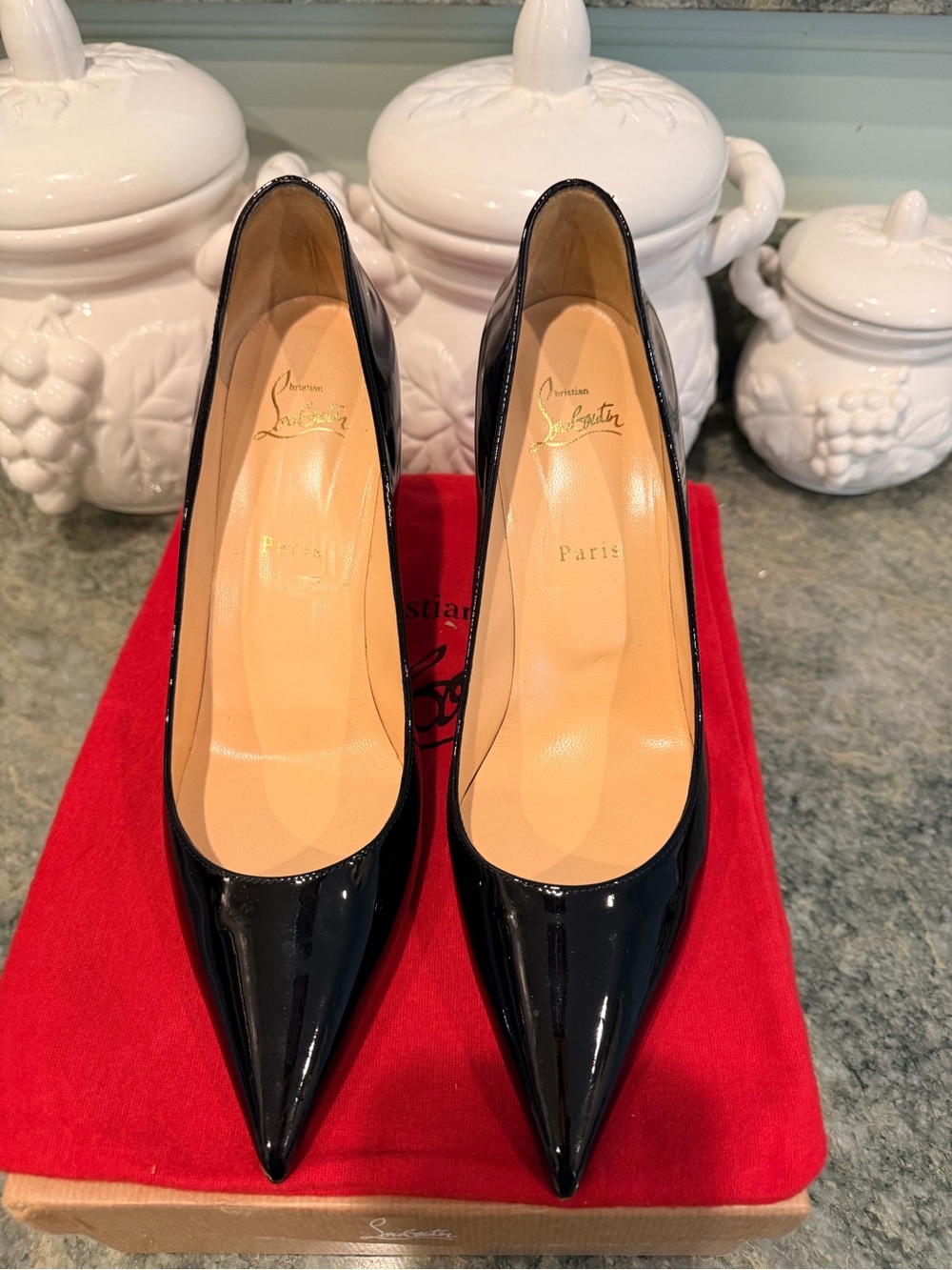 Christian Louboutin Black Patent Leather Pointed Toe Red Sole Pumps
